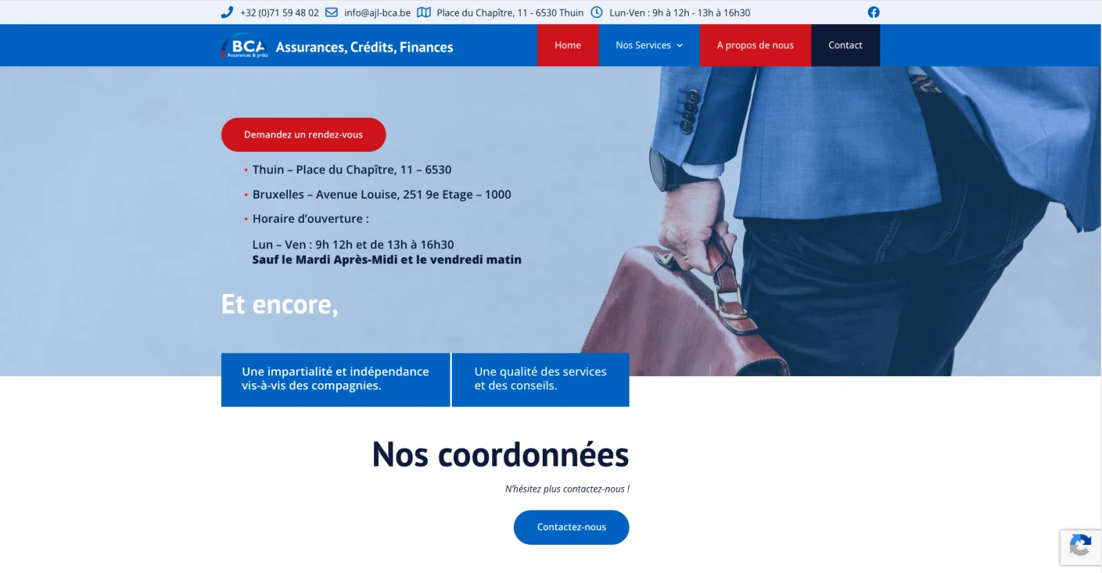 Page d’accueil du site de BCA Assurance