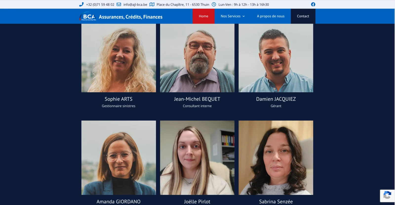Page « Notre équipe » du site de BCA Assurance